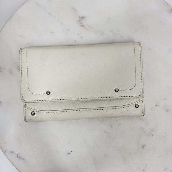 VTG Cow Leather Bi-fold Checkbook Wallet White Ivory Card Slots Simple Classic - Picture 13 of 16